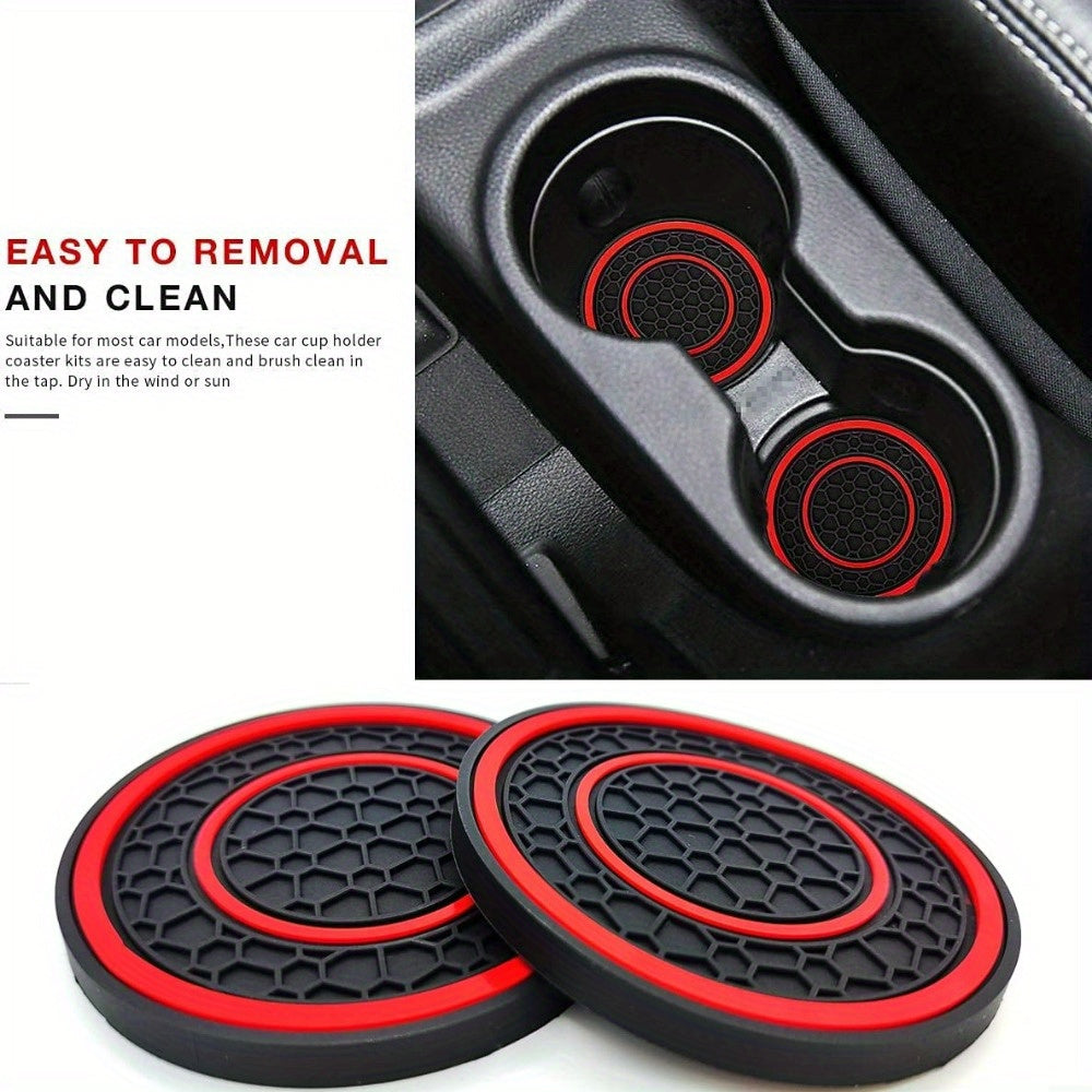 Advanced Silicone Vehicle-Mounted Cup Holder Coaster-Non-Slip, Dustproof, Easy to Clean-Suitable for Most Car Models, Red and Black Design